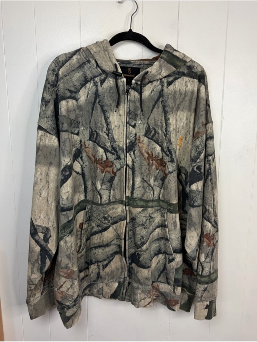 Browning Full Zip Hoodie Sweatshirt Camo Mossy Oak Mens 3XL Camouflage Hunting